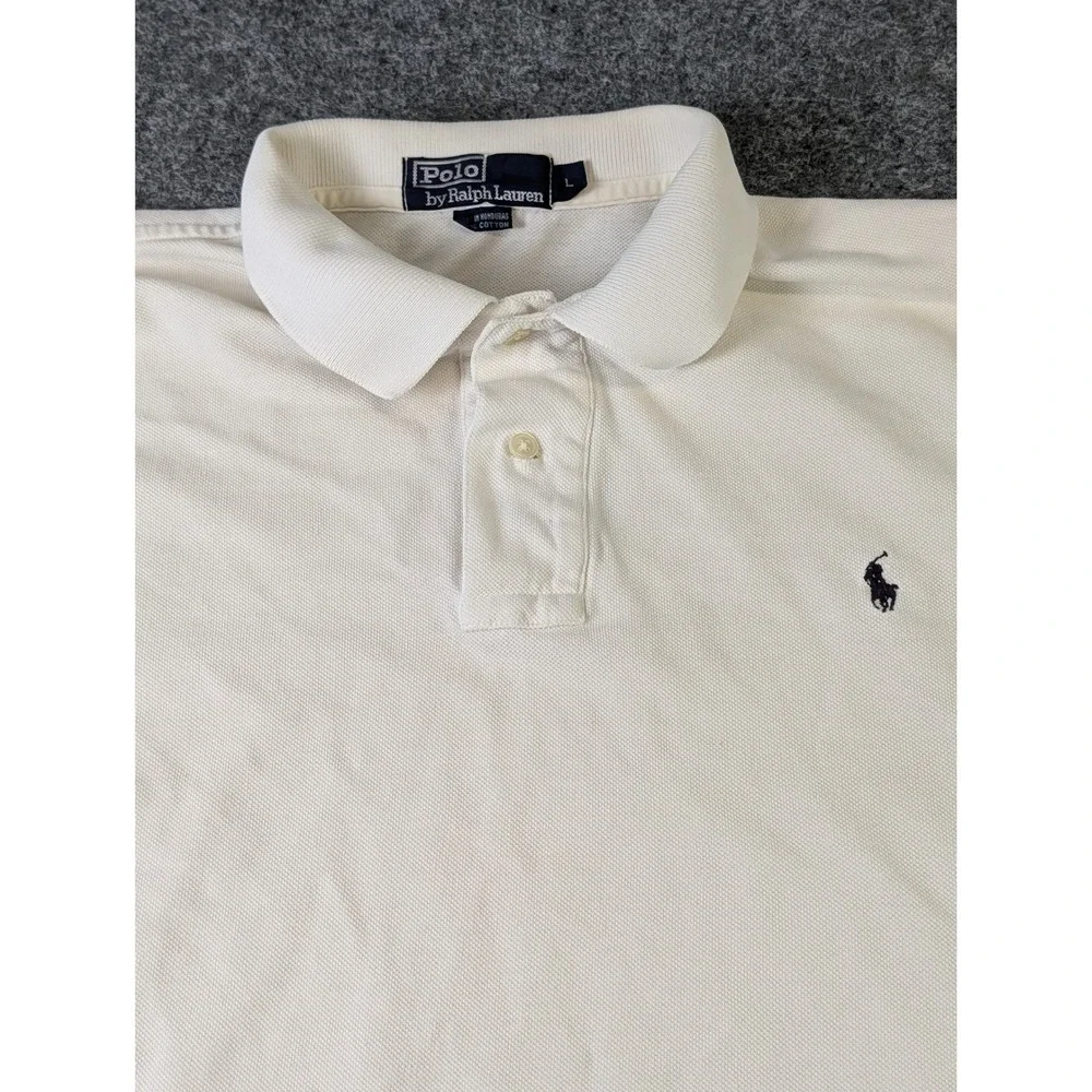 Polo Ralph Lauren Mens Large Off White Cotton Pique Short Sleeve Polo Shirt